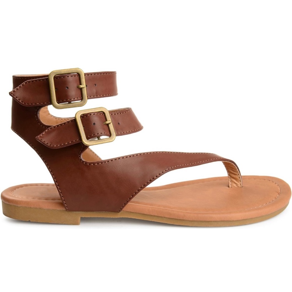 Brinley Co. Womens Keelan Faux Leather Buckle Double Wrap Thong Sandals
